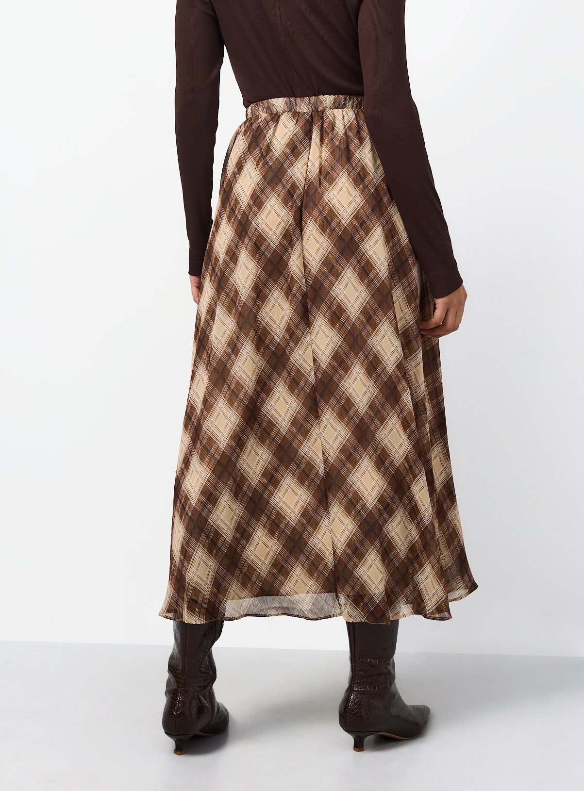 Brown Check Chiffon Midaxi Skirt 14 - Image 4 thumbnail